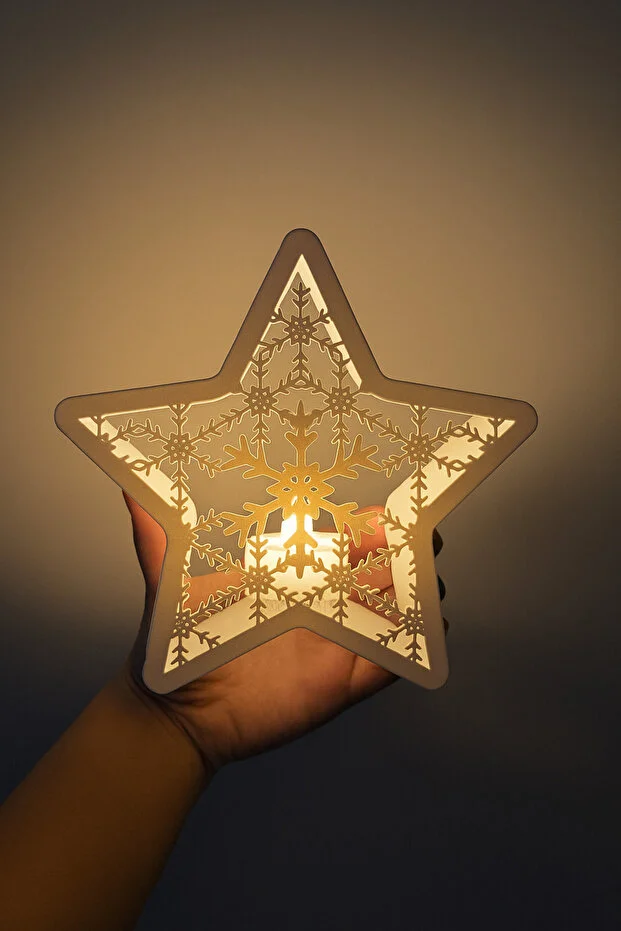 Ledli Dekoratif Kartanesi Yıldız (Mum Dahil). Yılbaşı Süsü. Dekoratif Obje.